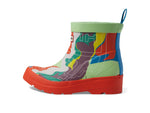 Hunter Exploded Logo Boot (Little Kid/Big Kid) Poolhhouse Blue/Red Tang/Illuminating Yellow 4 Big Kid M