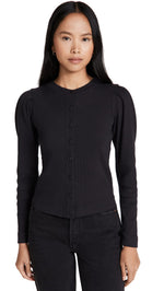 AMO Women's Puff Sleeve Cardigan, Vintage Black, XS