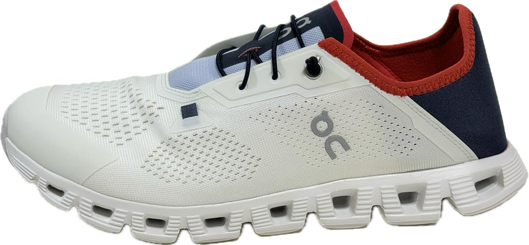On Men's Cloud 5 Coast Sneakers, Ivory | Ink, Red, White, 10 Medium US