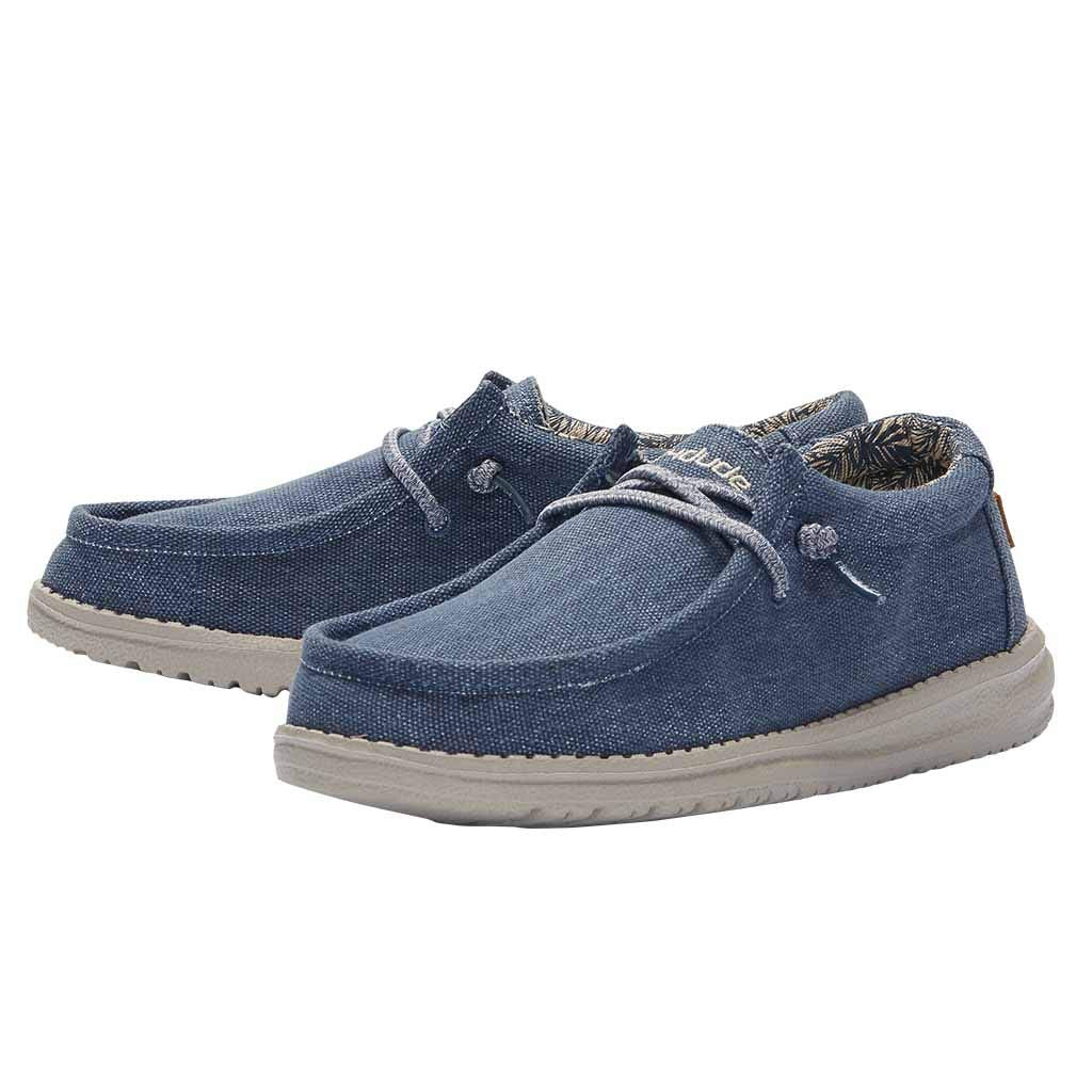 Hey Dude Boy's Wally Youth Blue Size 1 | Boy’s Shoes | Boy's Lace Up Loafers | Comfortable & Light-Weight