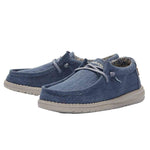 Hey Dude Boy's Wally Youth Blue Size 1 | Boy’s Shoes | Boy's Lace Up Loafers | Comfortable & Light-Weight
