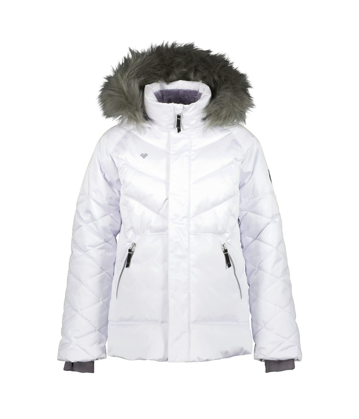 Obermeyer Kids Meghan Jacket For Big Kids - Fleece Chin Warmer With Droptal Hemline, Cosy and Breathable Jacket White LG (14-16 Big Kid) One Size
