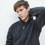 Men's Irish Wool Full Zip Sweater, Aran Stitched, Fully Lined, Front Pockets (US, Alpha, Medium, Regular, Regular, Gray)
