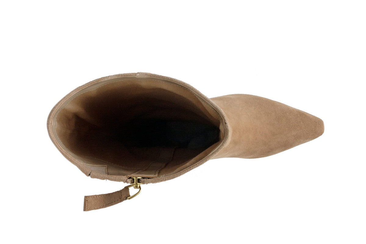 Linea Paolo Parson - Womens Knee High Pointed Toe Stiletto Mid-Height Heel Leather Fashion Boot Fawn Suede 5M