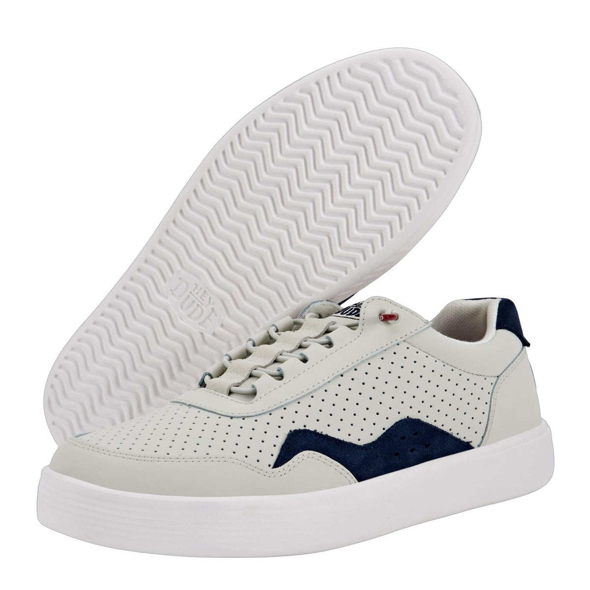 HEYDUDE Men's Hudson M Leather Light Grey/Navy Size 15 | Men's Shoes | Men Slip-on Sneakers | Comfortable & Light-Weight