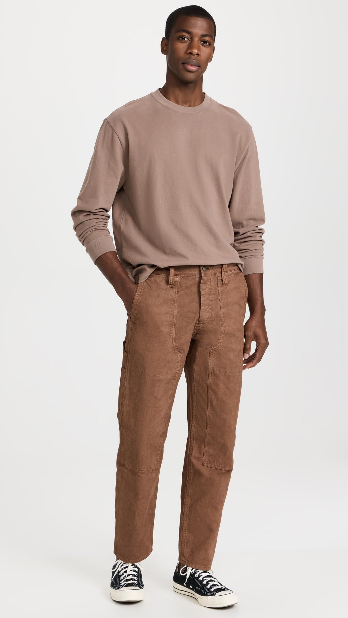 Madewell Men's Brushed Long Sleeve Boxy Tee, Wet Pebble, Tan, L