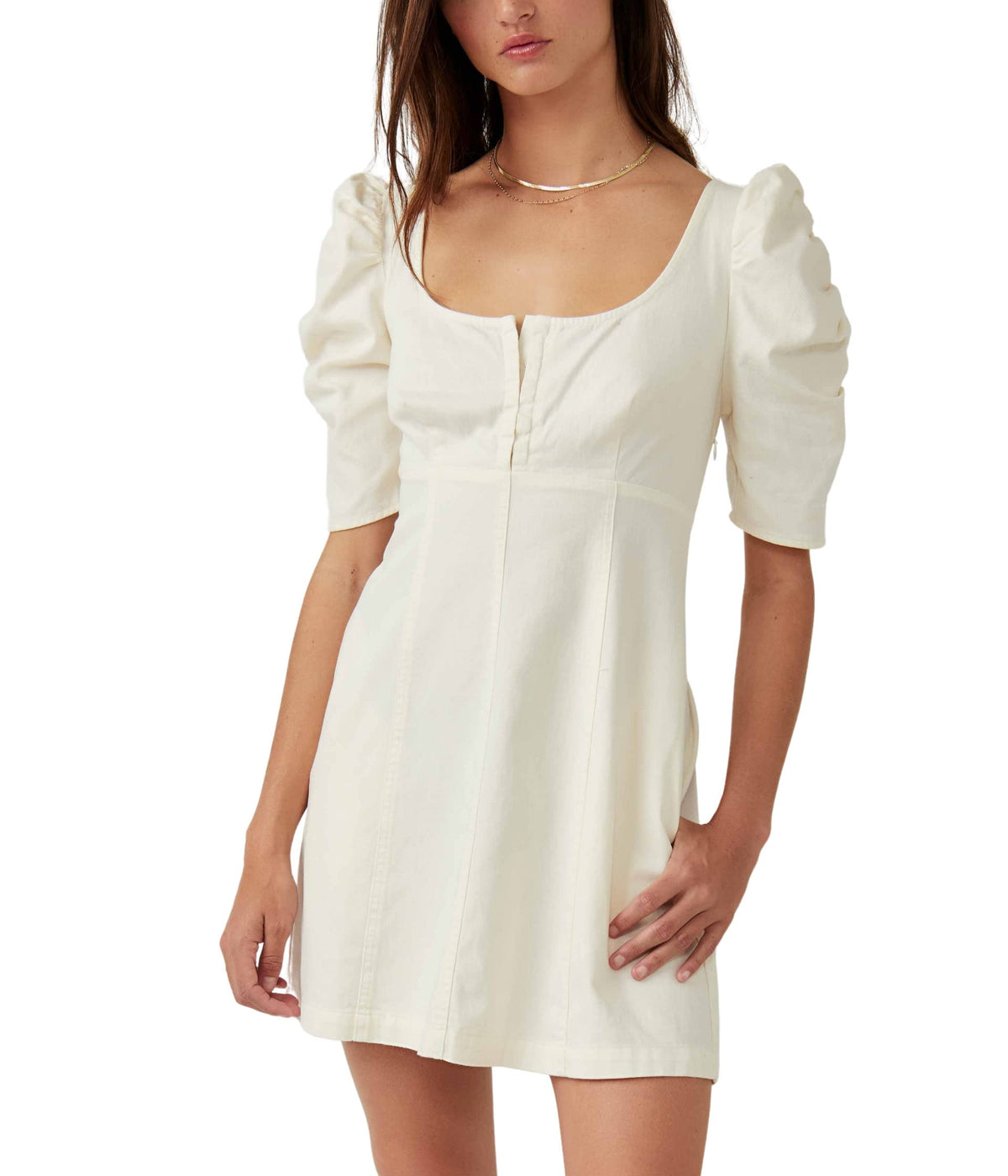 Free People Cheyenne Denim Mini Dress Medium Ivory
