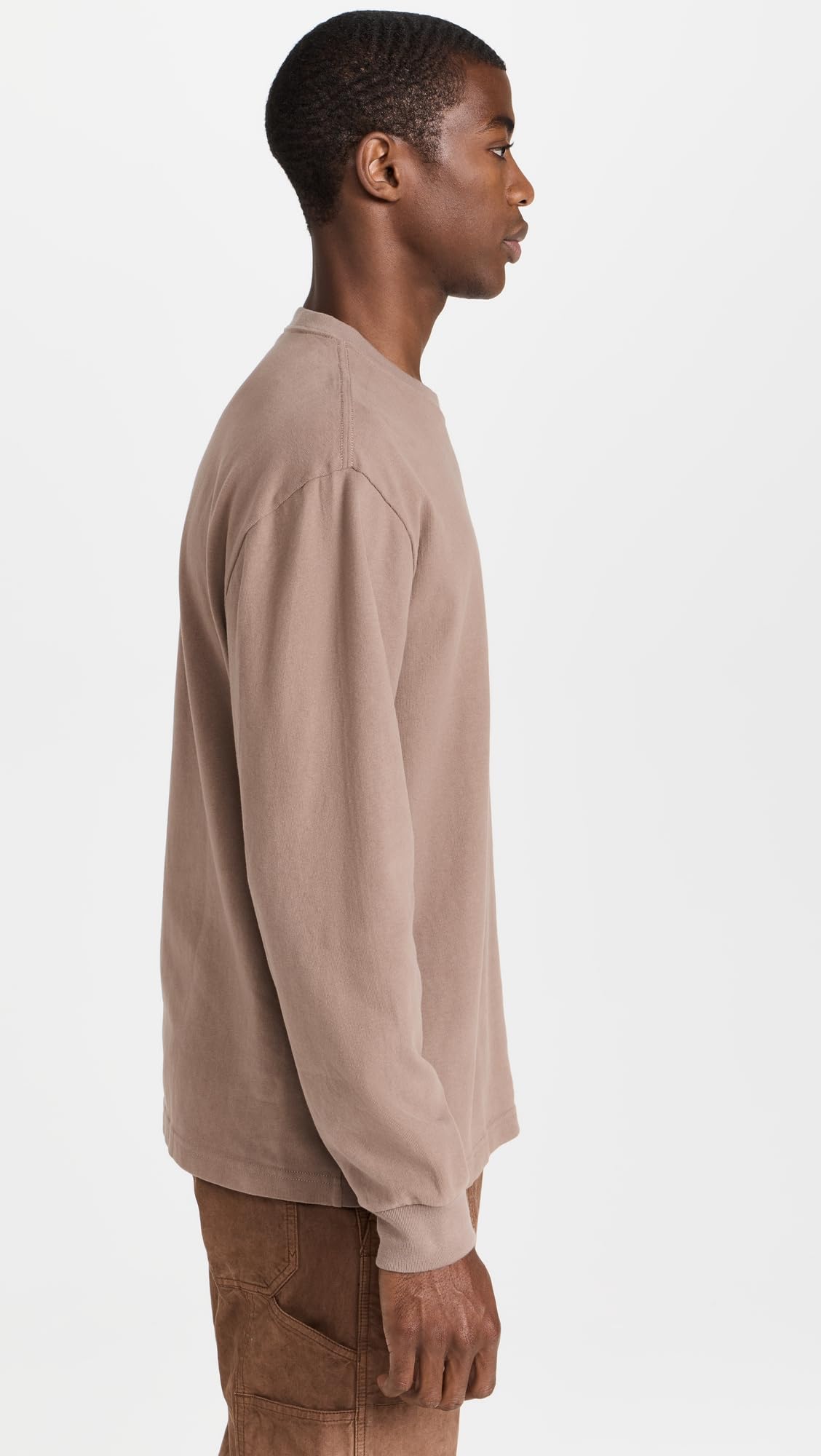 Madewell Men's Brushed Long Sleeve Boxy Tee, Wet Pebble, Tan, L