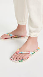 Havaianas Women's x Farm Rio Alto Astral Flip Flops, Beige, Print, 9-10 Medium US