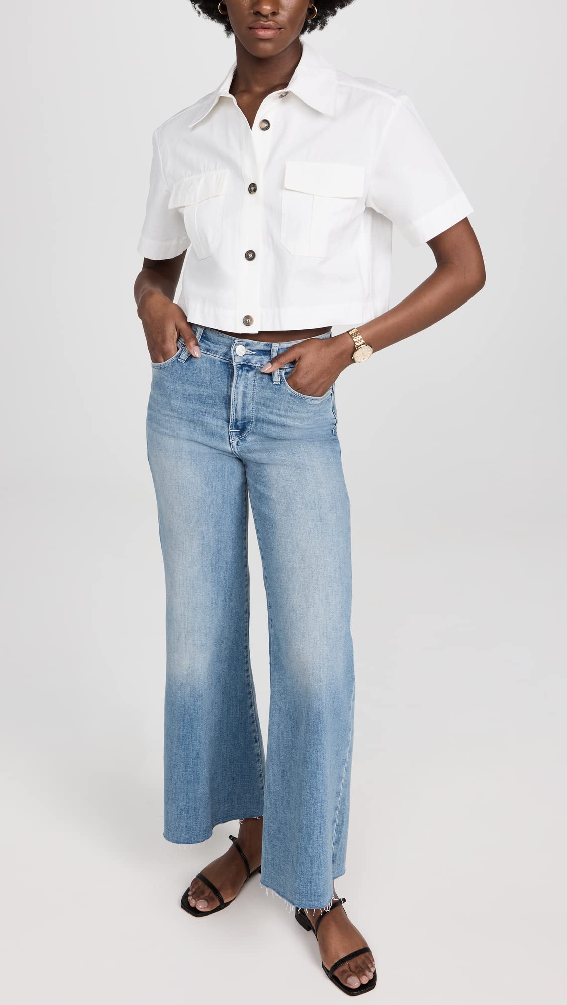 FRAME Women's Le Palazzo Crop Raw After Jeans, Galeston, Blue, 25