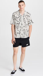 Club Monaco Men's Short Sleeve Camp Collar Artisan Print Shirt, Tan/Tan, XXL