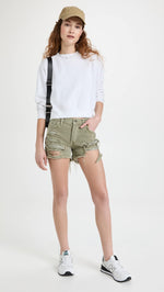 Free People Women's Maggie Mid Rise Shorts, Army, Green, 26