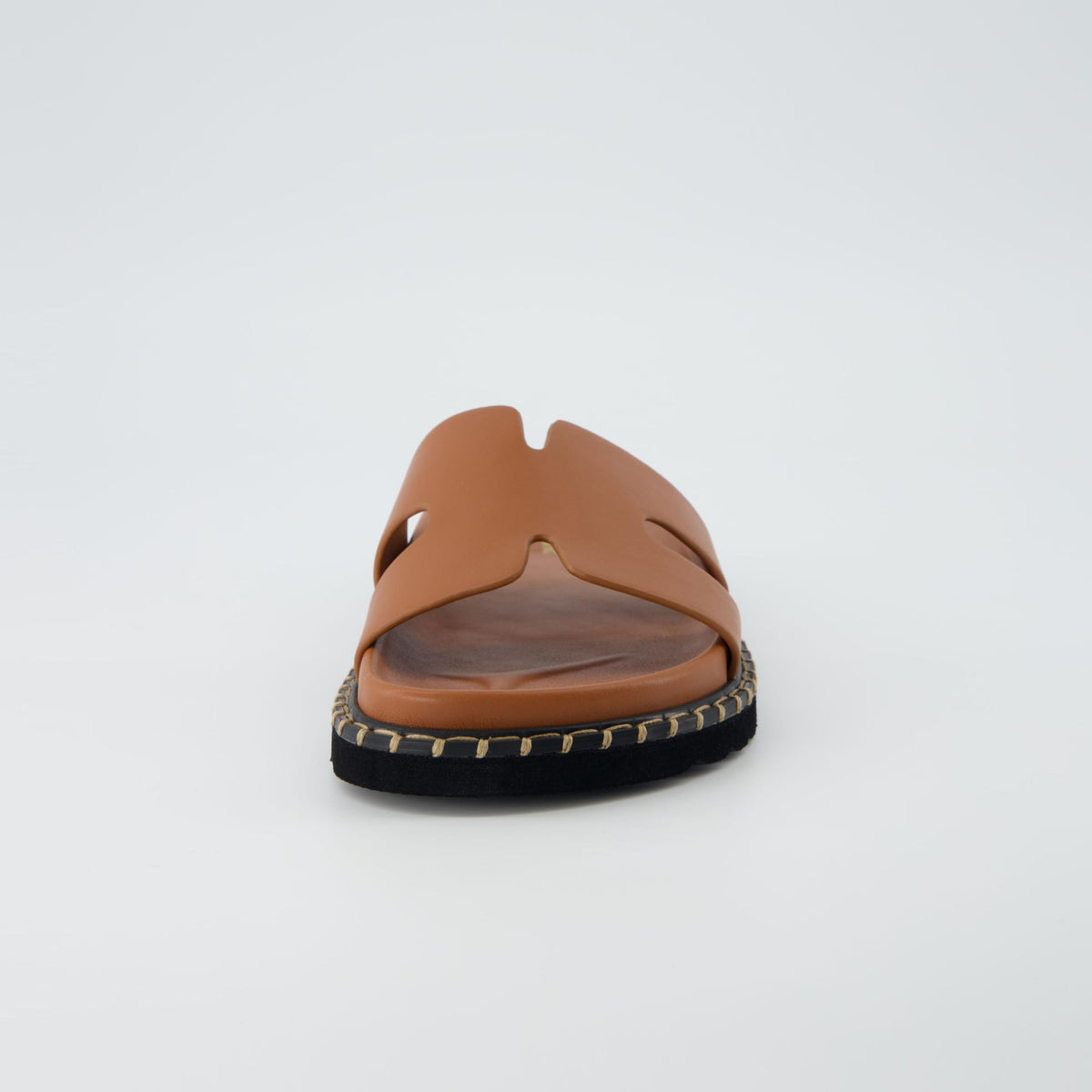 CUSHIONAIRE Crisp Womenโs Slide Sandal โ Faux Leather Cutout Slip-On with Artisan Stitching & Memory Foam, Wide Widths Available, WHISKEY 10W