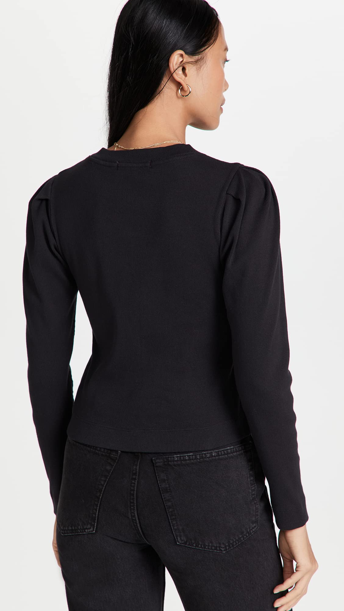 AMO Women's Puff Sleeve Cardigan, Vintage Black, XS