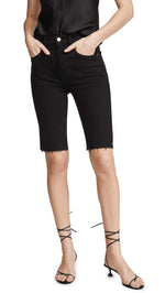 FRAME Women's Le Vintage Bermuda Raw Edge Shorts, Film Noir, Black, 23