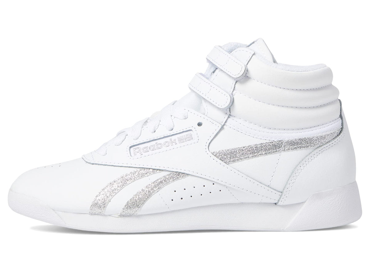 Reebok Freestyle Hi High Top White/Silver Metallic 9 B (M)