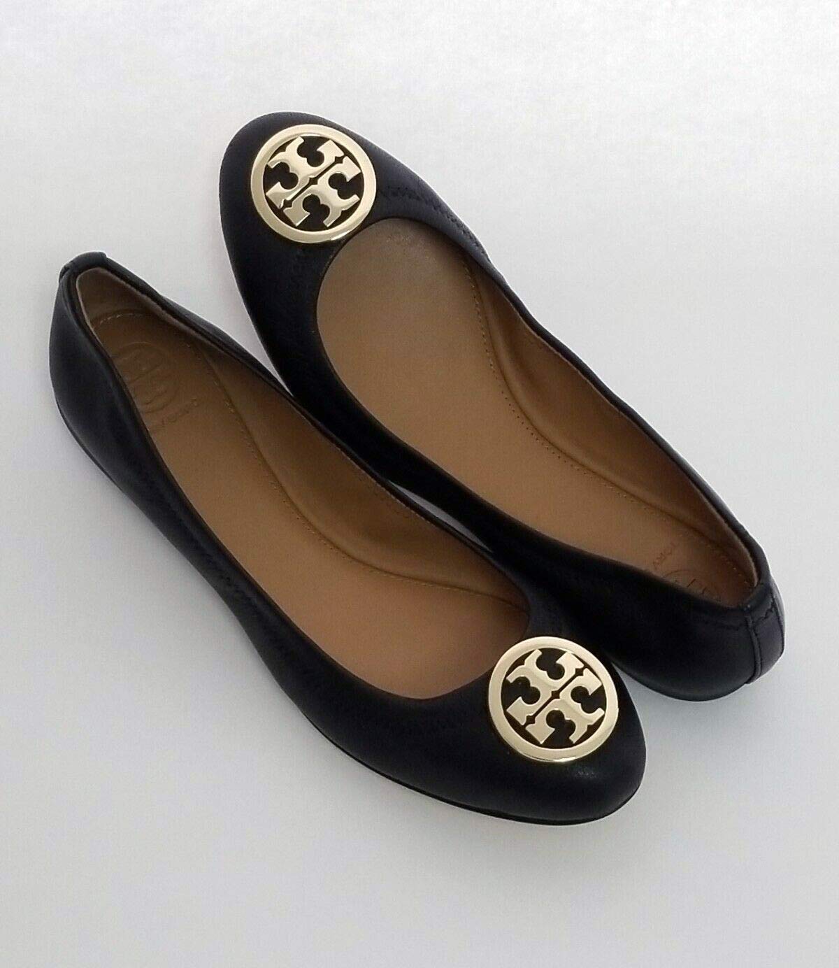 Tory Burch Benton 2 Travel Ballet in Nellie Nappa Leather (Perfect Black - Gold, Numeric_7_Point_5)