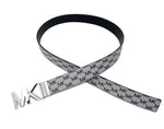 Michael Kors 38mm Leather Reversible MK Logo Plaque Buckle Belt (Grey/Black, S)
