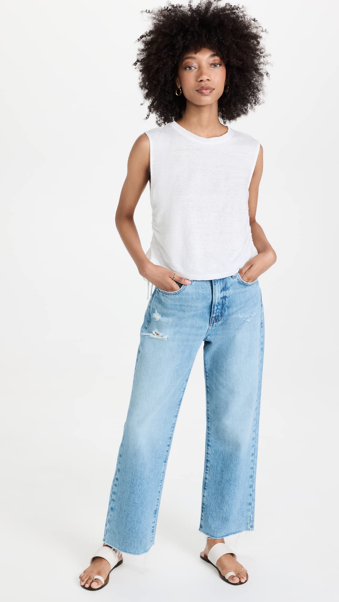 FRAME Women's Side Cinch Muscle Tee, Blanc, White, S