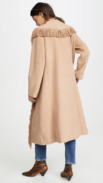 Line & Dot Women's Linda Fringe Coat, Camel, Tan, L