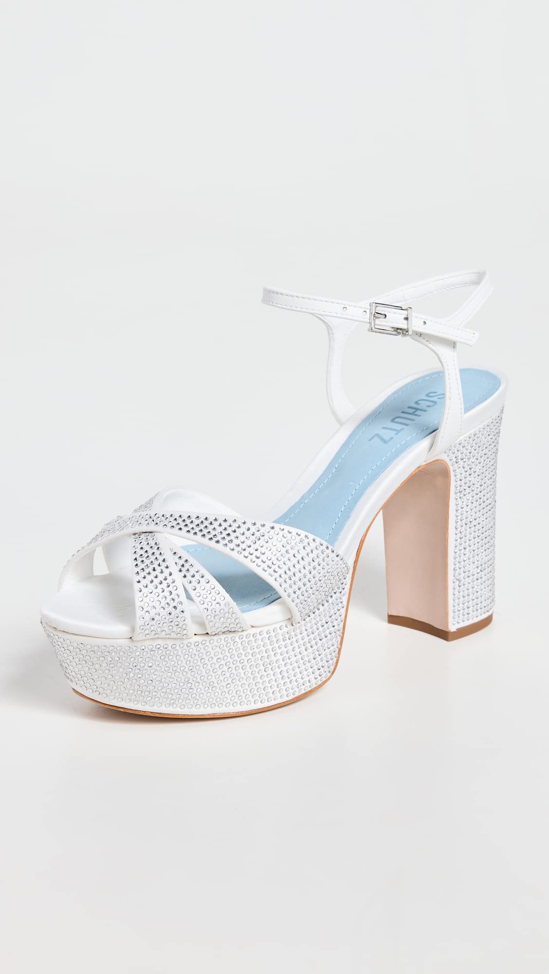 SCHUTZ Women's Keefa Crystal Sandals, White, 7 Medium US