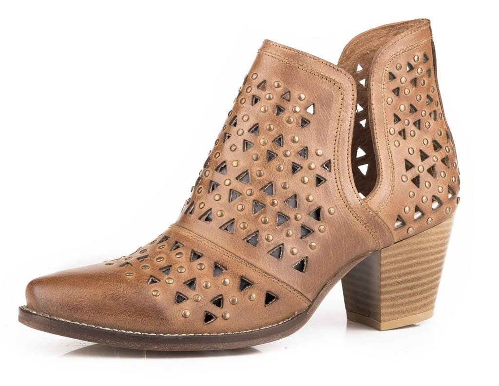 ROPER Womens Tan Leather Serena Cut-Outs Ankle Boots 7.5