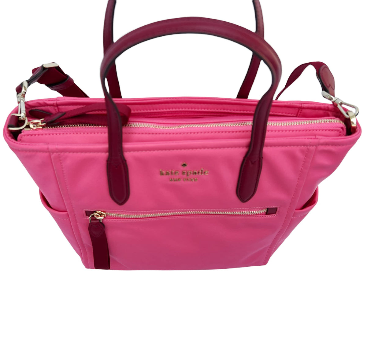 KATE SPADE Chelsea Medium Top Zip Satchel Crossbody Nylon Pink Dahli Multi