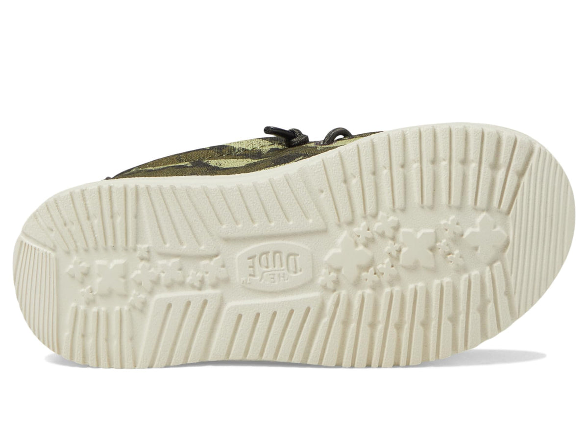 HEYDUDE Boy's Wally-T Fish Camo Olive Size 6 | Youth's Shoes | Youth Slip-on Loafers | Comfortable & Light-Weight