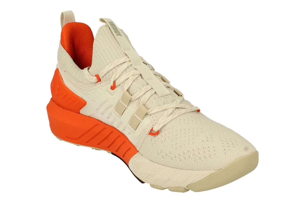 Under Armour Mens Project Rock 3 Training Shoe, White/Orange, 9 US