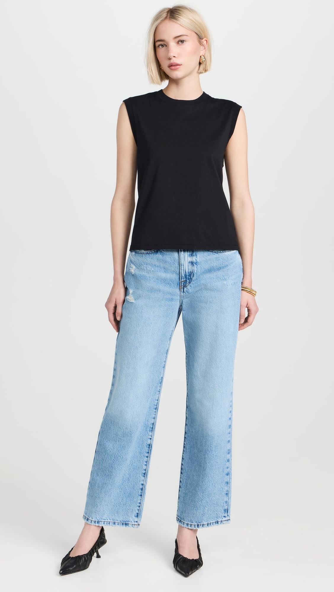 FRAME Women's Muscle Crew Tank, Black, XXS