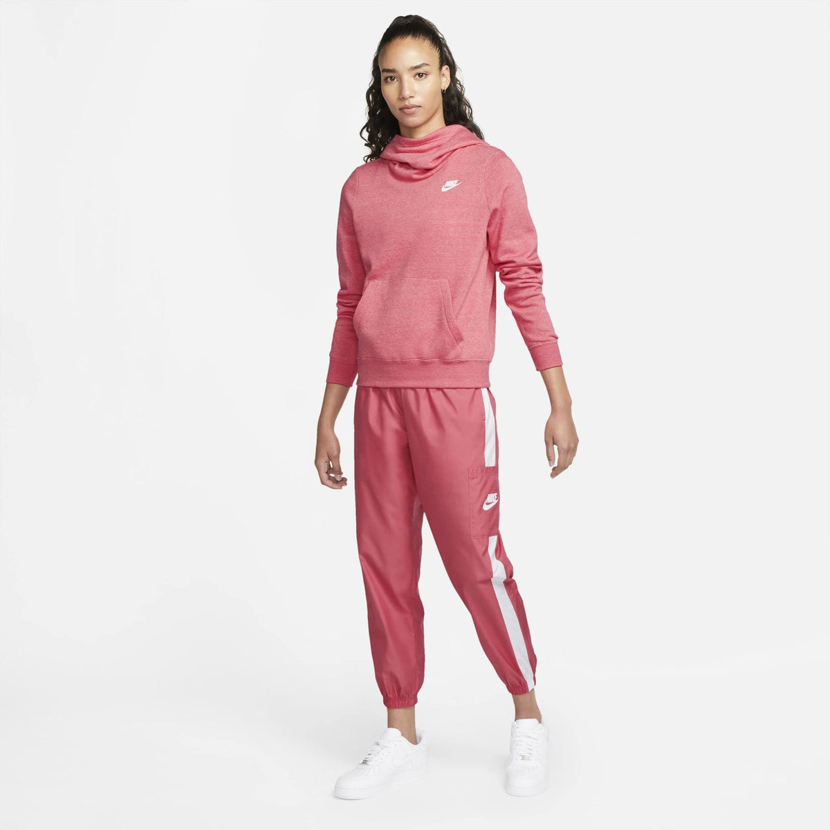 Nike Women's NSW Fleece Hoodie Varsity (Small, Gypsy Rose/Heather/White)