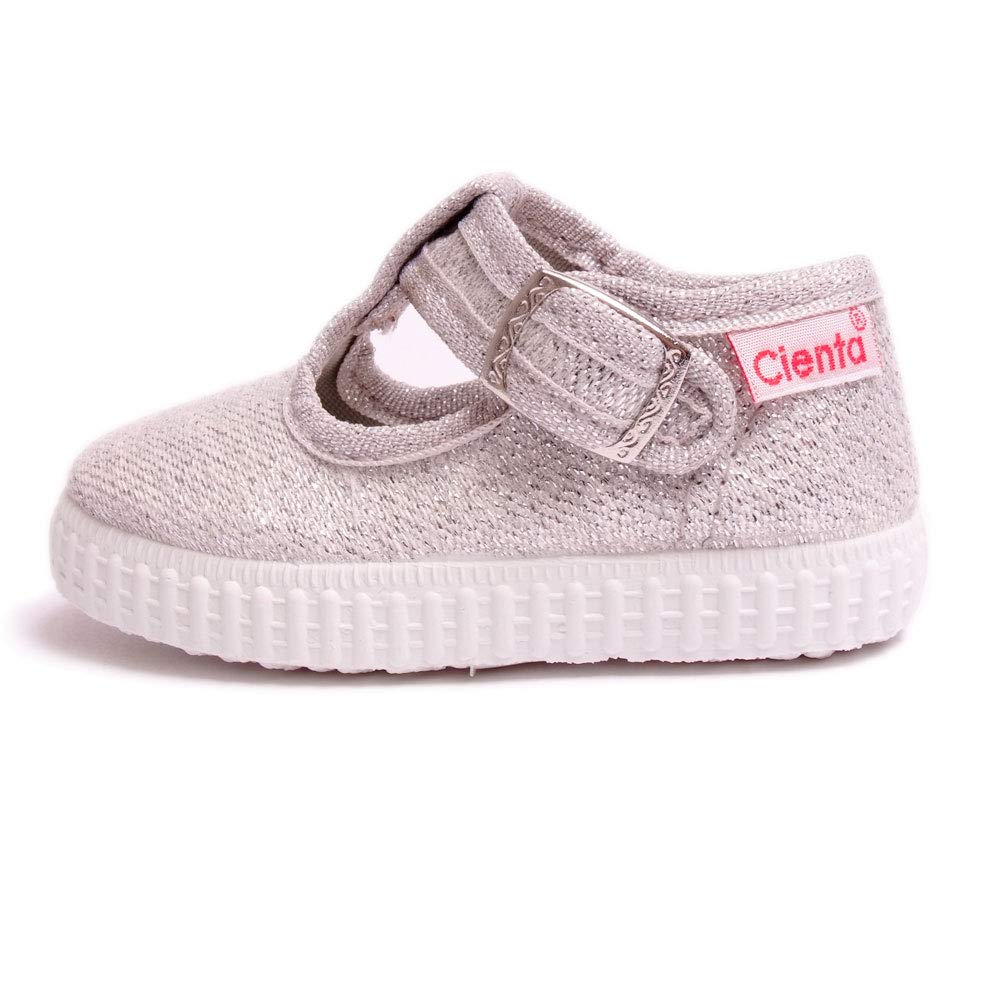 Cienta® Kid's 51013.26 T Strap Silver Sparkle Canvas Girl 25 M EU/8 M US Toddler