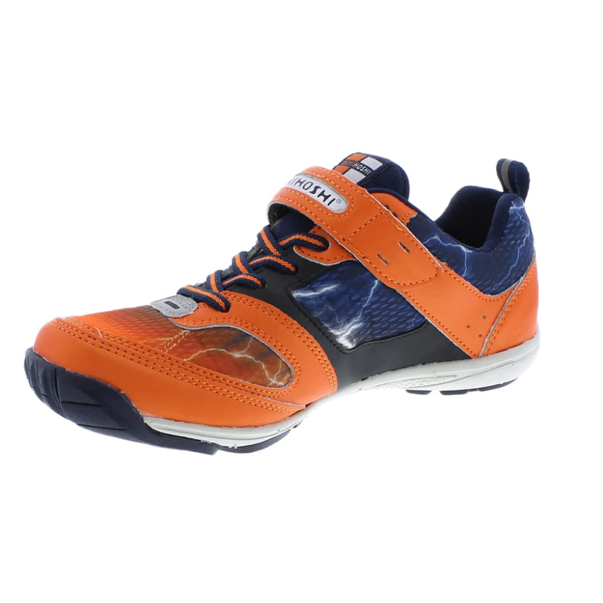 TSUKIHOSHI 4810 MAKO Strap-Closure Machine-Washable Youth Athletic and Running Shoe with Wide Toe Box and Slip-Resistant, Non-Marking Outsole - Orange/Navy, 1 Little Kid (4-8 Years)