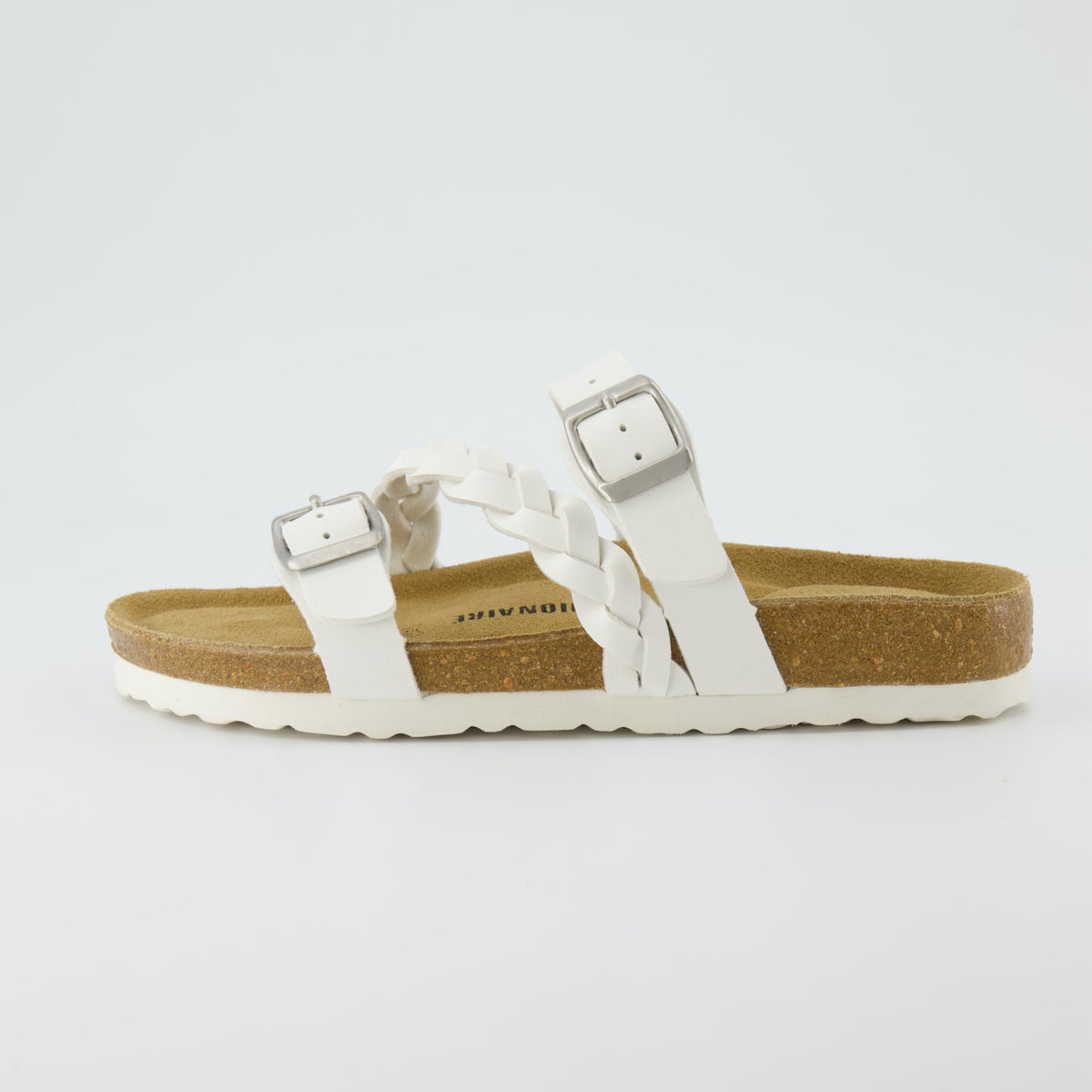 CUSHIONAIRE Women's Cork Footbed Sandal - Comfortable, Adjustable Straps, Arch Support, Wide Widths Available, Boho Chic Summer Slides, White 7.5W