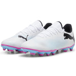 PUMA Mens Future 7 Play Firm, Artificial Ground Soccer Cleats, PUMA Mens White-PUMA Mens Black-Poison Pink, 7