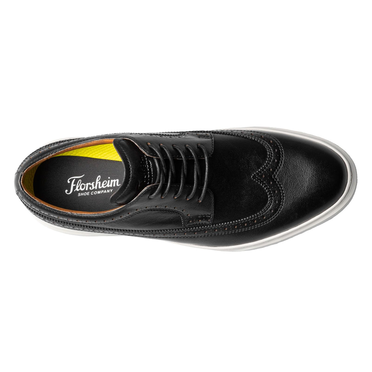 Florsheim Premier Wing Tip Lace-Up Sneaker Black Smooth/White Sole 8.5 W (3E)