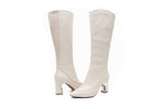 Linea Paolo - Jaime -Womens Mid-Height Heel Knee High Stretch Fashion Boots Cream Leather/Stretch Suede 6M