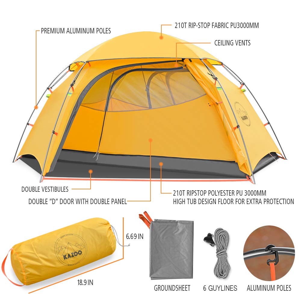 KAZOO Camping Tents 4 Person Waterproof Instant Tents 4 People Cabin Tent Easy Setup with Sun Shade Automatic Aluminum Pole