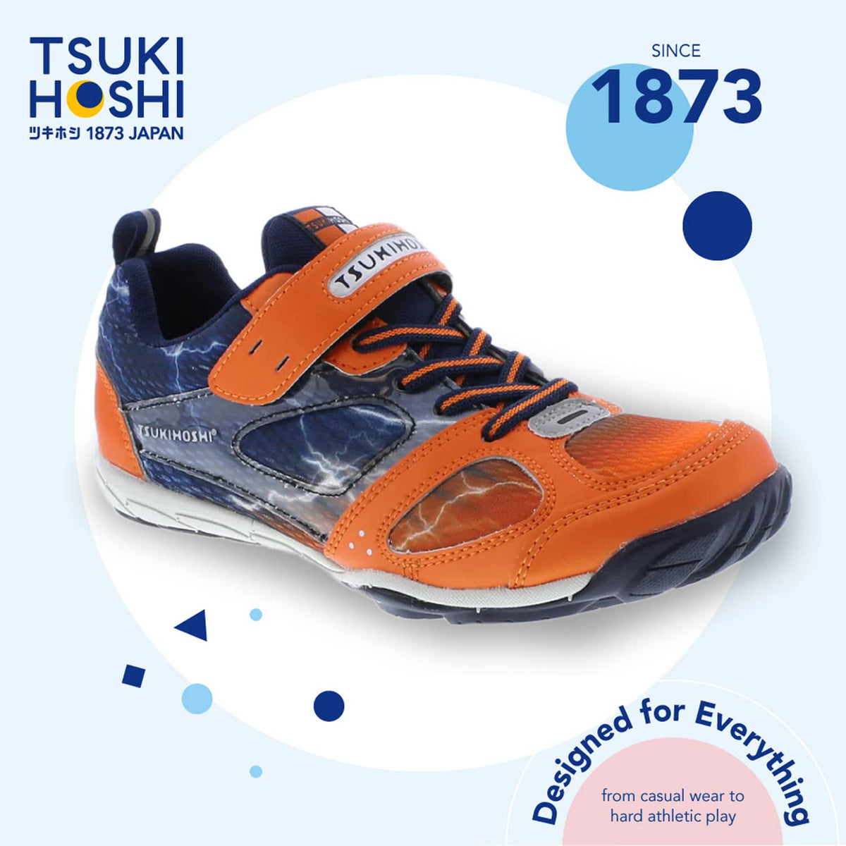 TSUKIHOSHI 4810 MAKO Strap-Closure Machine-Washable Youth Athletic and Running Shoe with Wide Toe Box and Slip-Resistant, Non-Marking Outsole - Orange/Navy, 1 Little Kid (4-8 Years)