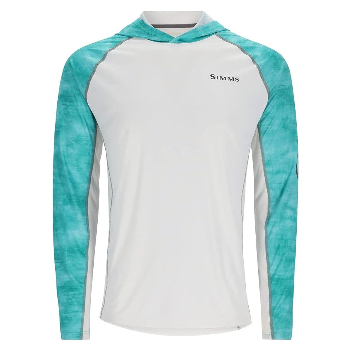 Simms Challenger Solar Hoody for Men - UPF 30+ Long Sleeve Fishing Sun Shirt with Hood, Breathable & Moisture-Wicking Fabric, (Sea Breeze Daze/White, Large)