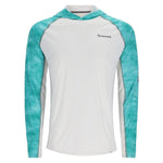 Simms Challenger Solar Hoody for Men - UPF 30+ Long Sleeve Fishing Sun Shirt with Hood, Breathable & Moisture-Wicking Fabric, (Sea Breeze Daze/White, Large)
