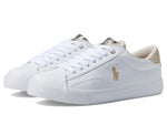 POLO RALPH LAUREN Girl's Theron V (Big Kid) White Smooth Pu/Gold Metallic/Glitter/Gold Pony Player 6 Big Kid M