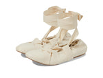 Free People Cece Wrap Flat Ballet Shoes for Women - Leather Upper - Elastic Back Opening - Self-tie Closure Antique Ivory EU 37.5 (US Women's 7.5) M