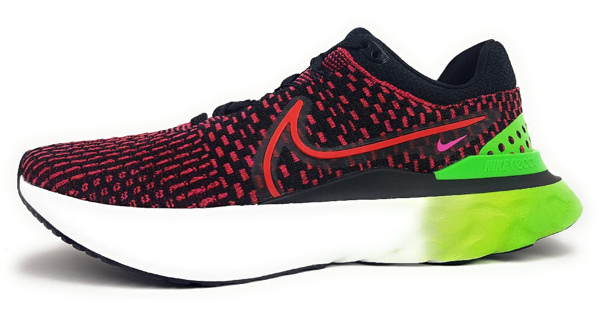 Nike womens React Infinity Run Flyknit 3 DH5392003, Black-green-red, 10