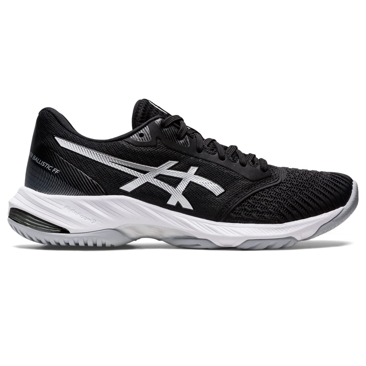 ASICS Women's Netburner Ballistic FlyteFoam 3 Volleyball Shoes, 10, Black/Pure Silver