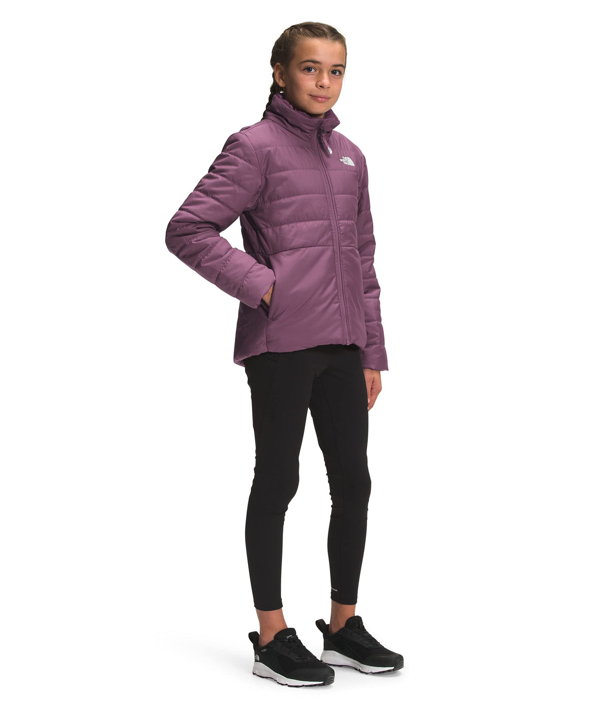 THE NORTH FACE Girl's Reversible Mossbud Swirl Jacket (Little Kids/Big Kids) Pikes Purple XL (18 Big Kids)