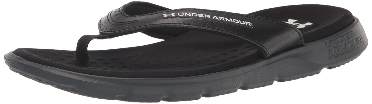 Under Armour Women's Ignite Marbella Flip Flop, (001) Black/Black/White, 12, US