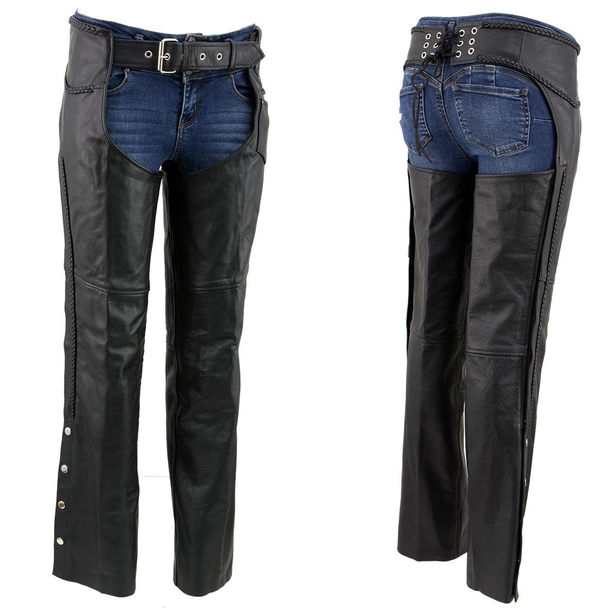 Xelement 7701 Women's Black 'Braided' Leather Motorcycle Chaps - 8