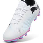 PUMA Mens Future 7 Play Firm, Artificial Ground Soccer Cleats, PUMA Mens White-PUMA Mens Black-Poison Pink, 7