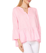 Lilly Pulitzer 3/4 Sleeve Bekah Linen Top Pink Blossom MD